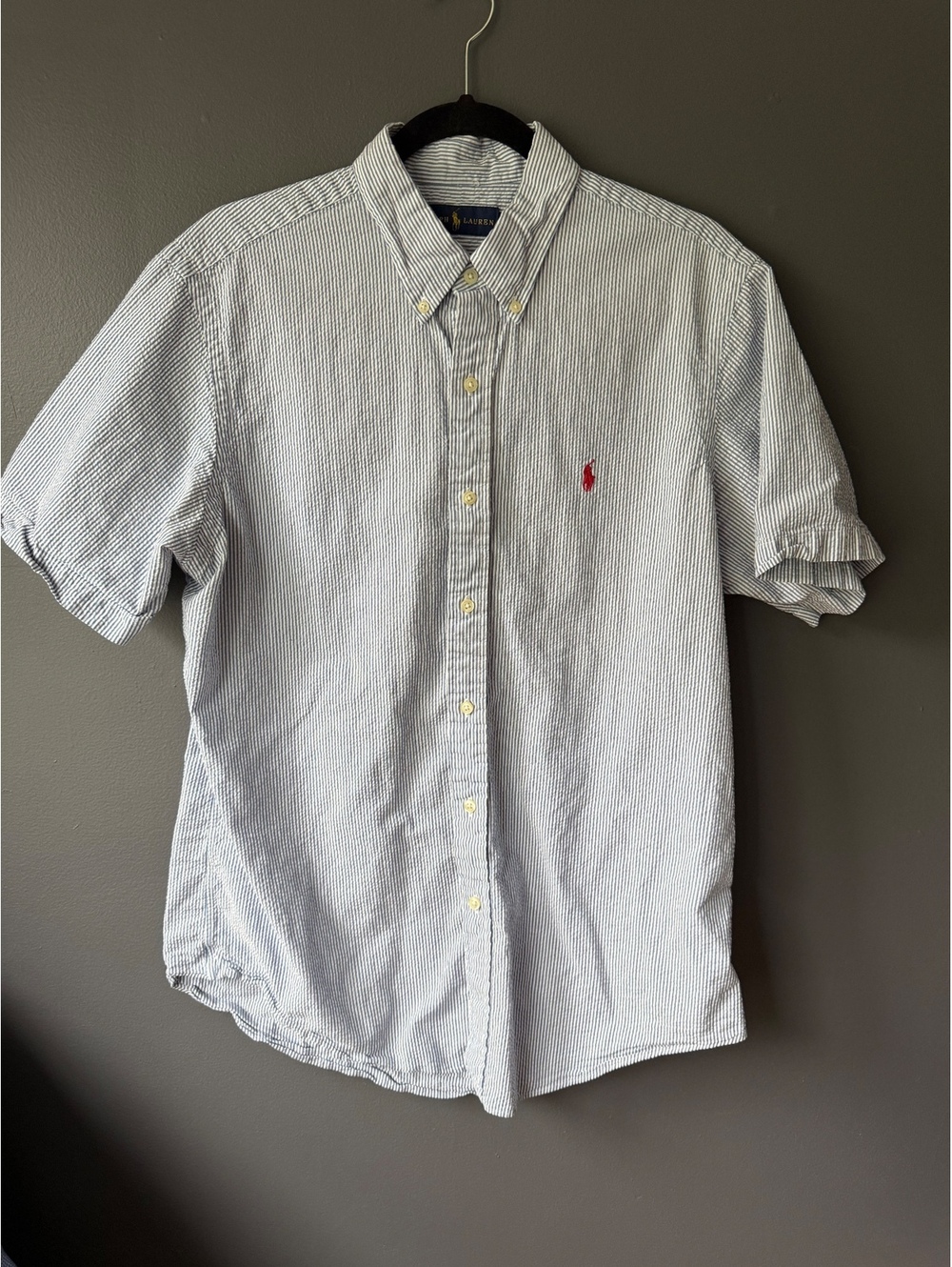 Ralph Lauren Seersucker Short Sleeve Button-Down Shirt, Size L